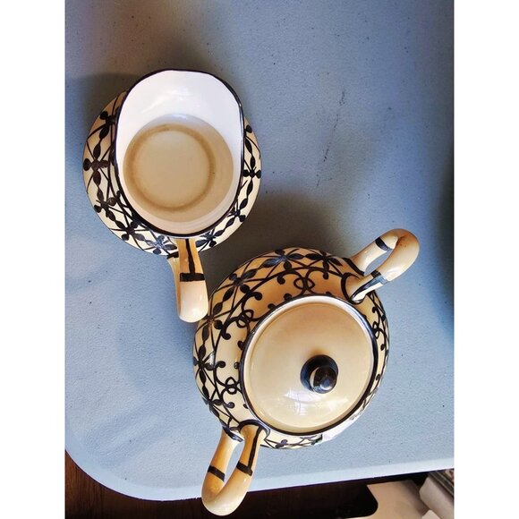 Antique Lenox Ivory Porcelain Cream & Sugar Set With Silver Overlay (LE1000) - Picture 4 of 6